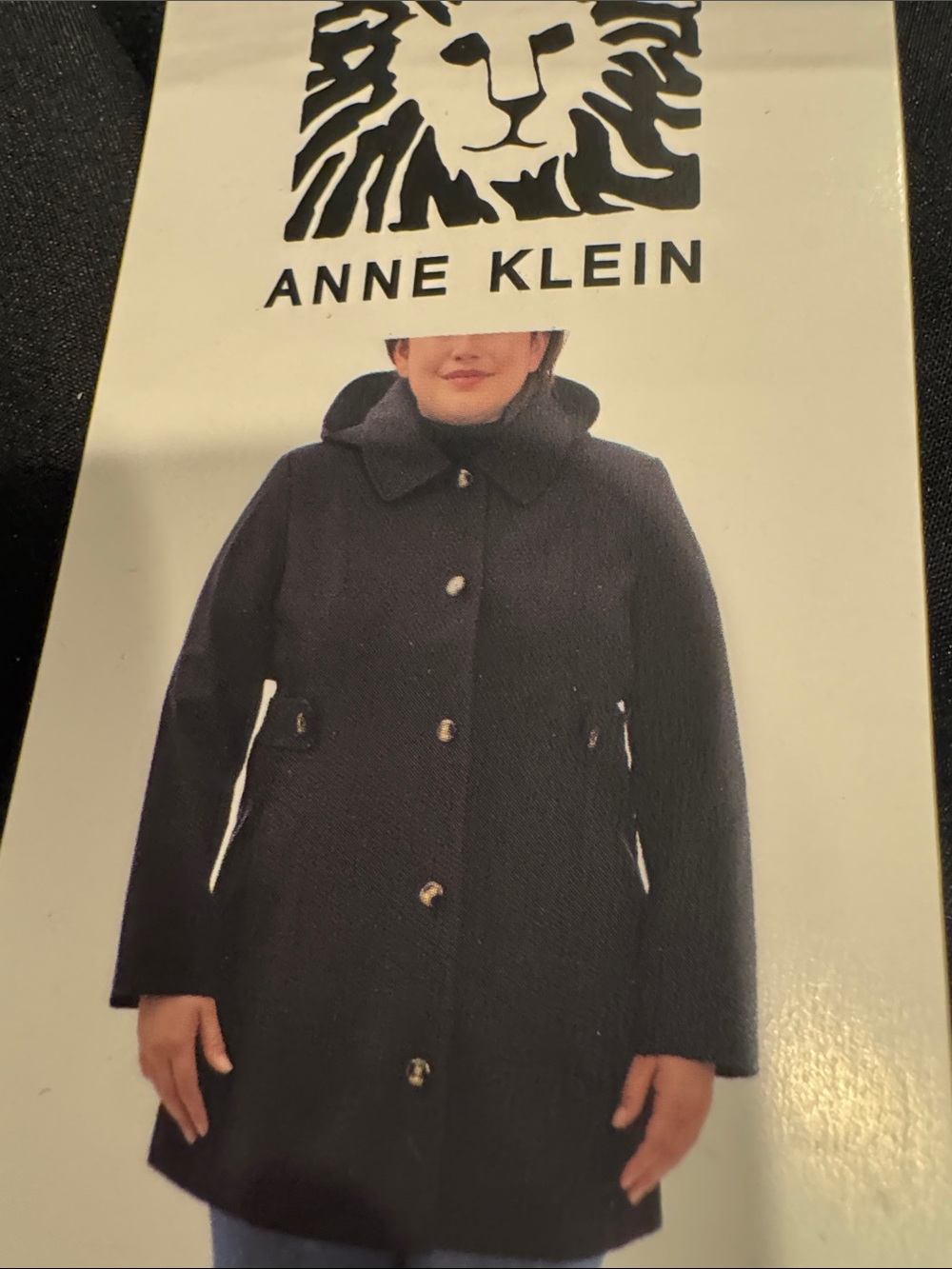 Anne Klein Navy Single-Breasted Hooded Pea Coat